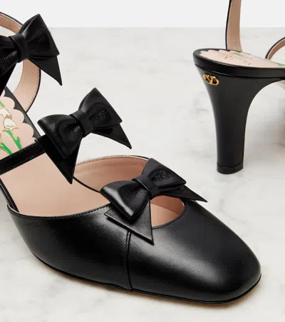 Valentino Garavani Bowow 75 Leather Slingback Pumps In Black
