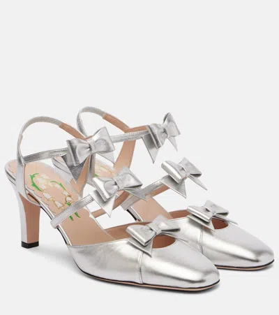 Valentino Garavani Bowow 75 Leather Slingback Pumps In Silver