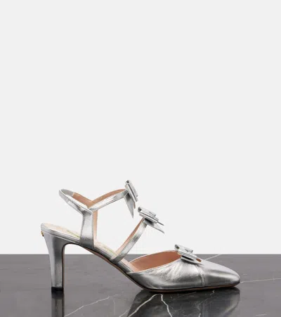 Valentino Garavani Bowow 75 Leather Slingback Pumps In Silver