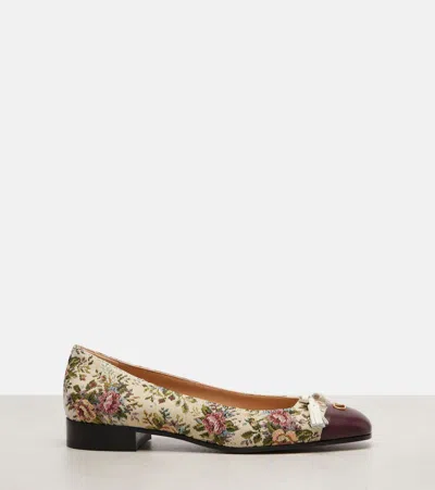 Valentino Garavani Valet Du Roi Leather-trimmed Floral-jacquard Ballet Flats In Multi