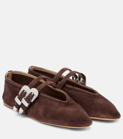 Le Monde Beryl Claudia Suede Western-buckle Ballerina Flats In Brown