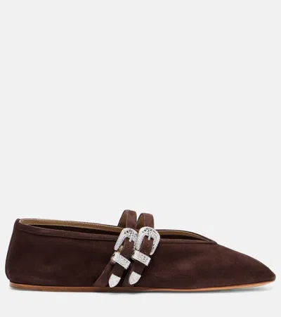 Le Monde Beryl Claudia Suede Western-buckle Ballerina Flats In Brown