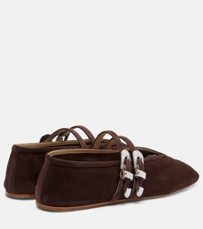 Le Monde Beryl Claudia Suede Western-buckle Ballerina Flats In Brown
