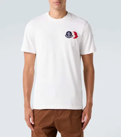 Moncler Ivory Cotton Tricolour Logo T-shirt In White
