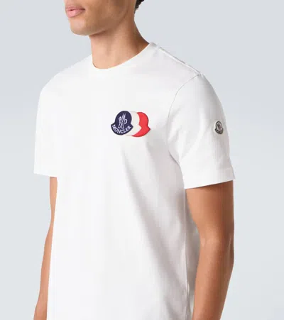 Moncler Ivory Cotton Tricolour Logo T-shirt In White