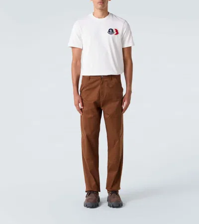 Moncler Ivory Cotton Tricolour Logo T-shirt In White