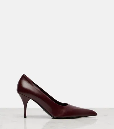 Prada Leather Pumps Pointed Toe Textured Finish In Black