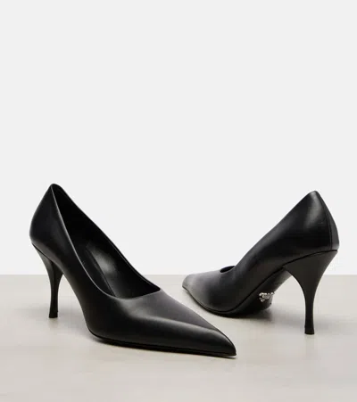Prada Leather Pumps Pointed Toe Textured Finish In Black