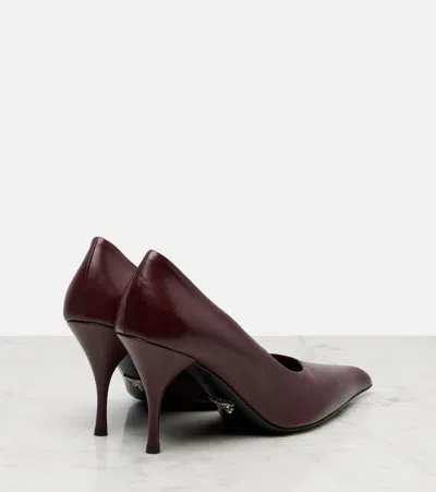 Prada Leather Pumps Pointed Toe Textured Finish In Black