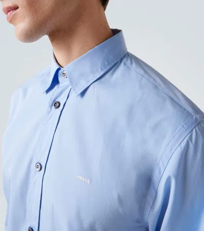 Prada Light Blue Stretch Poplin Shirt In Blue