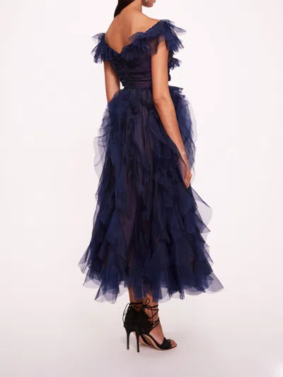 Marchesa Matte Organza Midi Dress In Navy