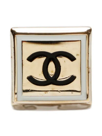 Pre-owned Chanel 2021 Cc Mark Square Ring In Gold