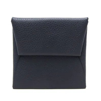 Pre-owned Hermes Bastia Navy Leather Coin Purse/coin Case ()