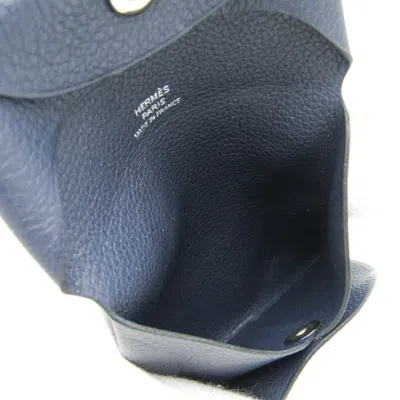 Pre-owned Hermes Bastia Navy Leather Coin Purse/coin Case ()
