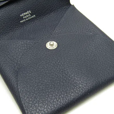 Pre-owned Hermes Bastia Navy Leather Coin Purse/coin Case ()