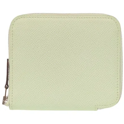 Pre-owned Hermes Blue Hydra Epsom Leather Silk Coin Purse/coin Case ()