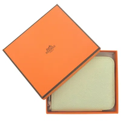 Pre-owned Hermes Blue Hydra Epsom Leather Silk Coin Purse/coin Case ()
