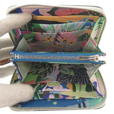 Pre-owned Hermes Blue Hydra Epsom Leather Silk Coin Purse/coin Case ()