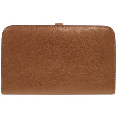 Pre-owned Hermes Bronze Chevre Leather Long Wallet (bi-fold) () In Brown