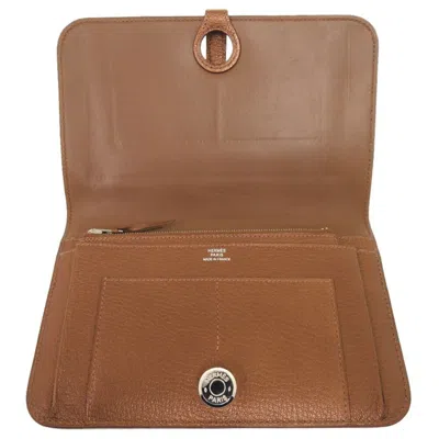Pre-owned Hermes Bronze Chevre Leather Long Wallet (bi-fold) () In Brown