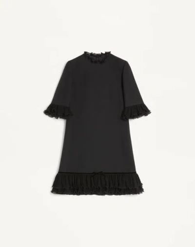 Valentino Garavani Ruffle Trim Crepe Couture Minidress In Black