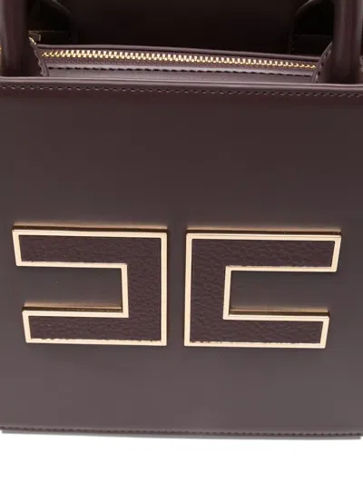 Elisabetta Franchi Structured Tote Bag With Dual Handles And Gold-tone Logo In Purple