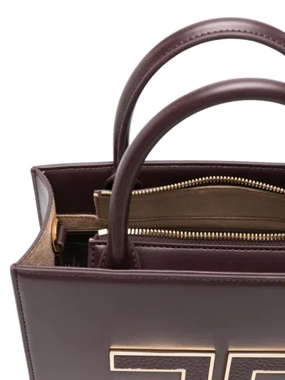Elisabetta Franchi Structured Tote Bag With Dual Handles And Gold-tone Logo In Purple