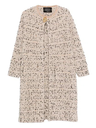 Fabiana Filippi Textured Speckled Long Coat With Layered Hem And Decorative Button In Brown