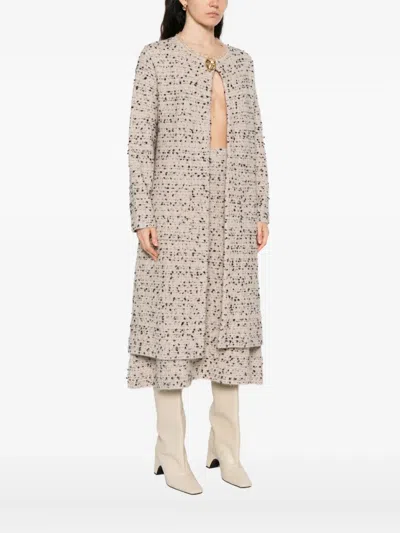 Fabiana Filippi Textured Speckled Long Coat With Layered Hem And Decorative Button In Brown