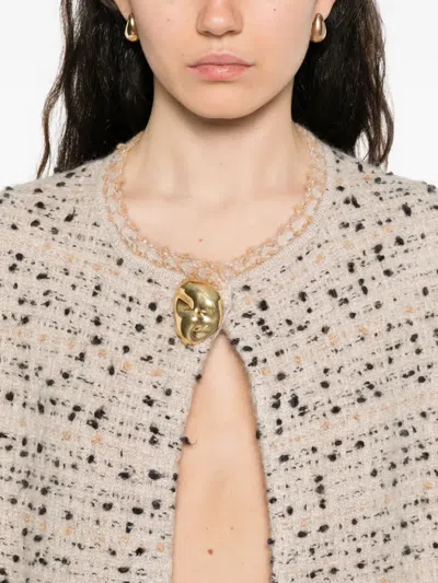 Fabiana Filippi Textured Speckled Long Coat With Layered Hem And Decorative Button In Brown