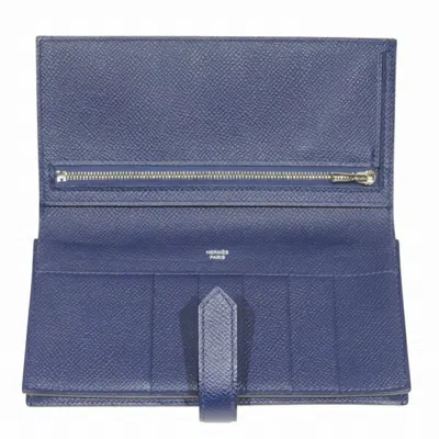Pre-owned Hermes Navy Epsom Leather Long Wallet (bi-fold) ()