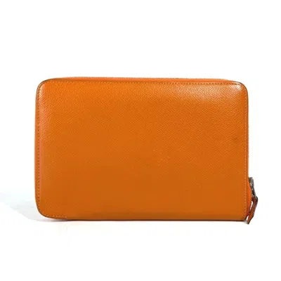 Pre-owned Hermes Orange Leather Long Wallet (bi-fold) ()