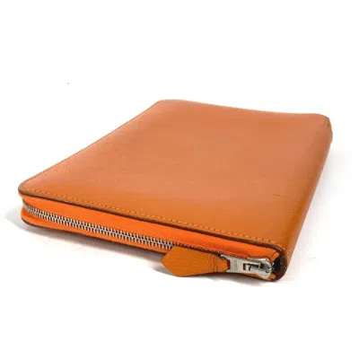 Pre-owned Hermes Orange Leather Long Wallet (bi-fold) ()