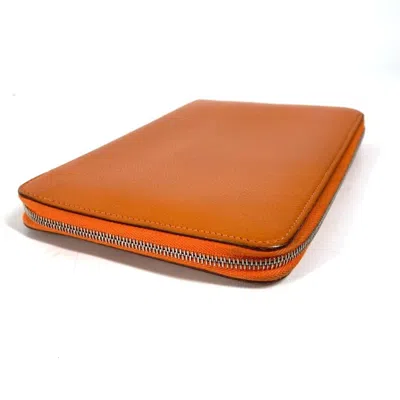 Pre-owned Hermes Orange Leather Long Wallet (bi-fold) ()