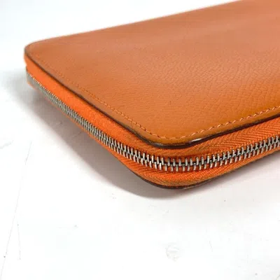 Pre-owned Hermes Orange Leather Long Wallet (bi-fold) ()