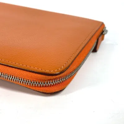 Pre-owned Hermes Orange Leather Long Wallet (bi-fold) ()