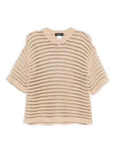 Fabiana Filippi Loose Boxy Knit Top With Horizontal Open-knit Stripes In Neutral