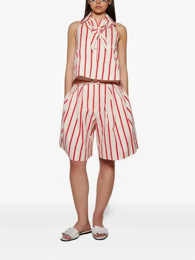 Rosie Assoulin Belted Wide Shorts Red Stripe In Red