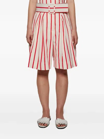 Rosie Assoulin Belted Wide Shorts Red Stripe In Red