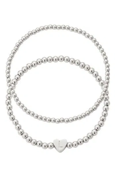 Adornia Silver Ball Bead Initial Bracelet Set In Silver