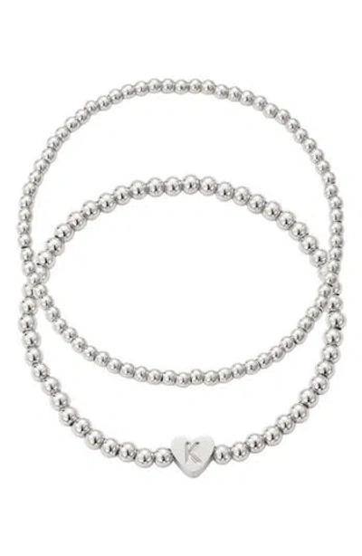 Adornia Beaded Initial Charm Bracelet Set In Silver