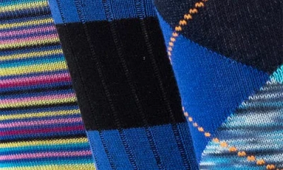 Lorenzo Uomo Mixed Pattern 3-pack Assorted Crew Socks In Blue