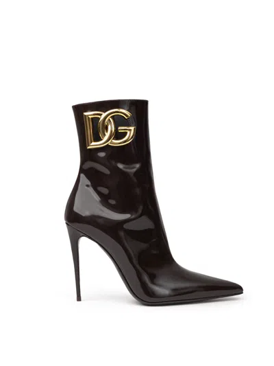 Dolce & Gabbana Boots With Heel With Logo Dg  In Brown