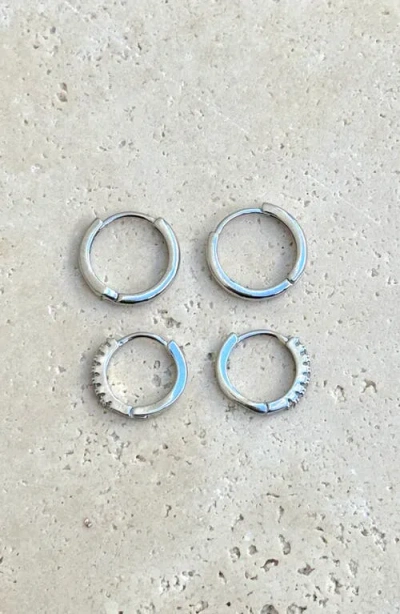 Adornia Set Of 2 Assorted Huggie Hoop Earrings In Metallic