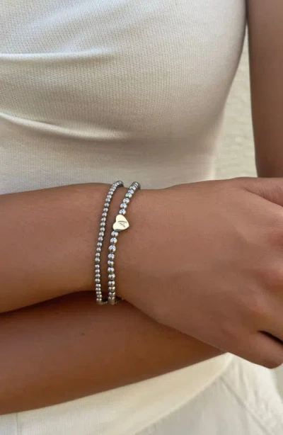 Adornia Silver Ball Bead Initial Bracelet Set In Silver