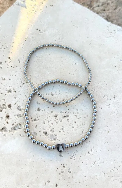 Adornia Silver Ball Bead Initial Bracelet Set In Silver