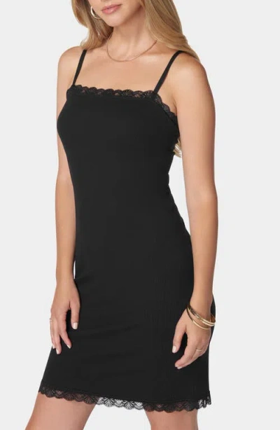 Bebe Rib Midi Dress With Lace Trim In Black