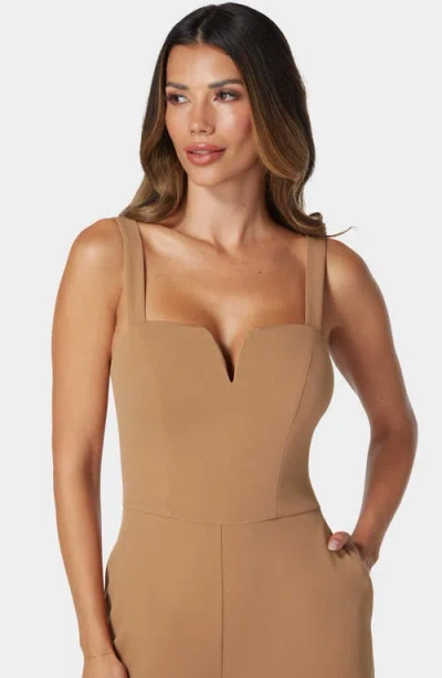 Bebe V Wire Core Jumpsuit In Brown