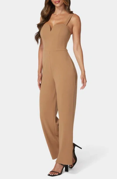 Bebe V Wire Core Jumpsuit In Brown