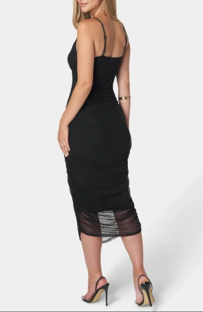 Bebe Emmaline Shirred Mesh Slip Dress In Black